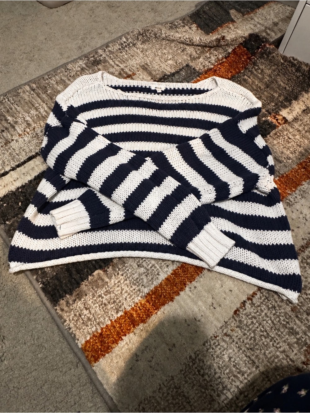 Aerie Navy White Striped Chunky Knit Sweater Coastal Preppy Size S